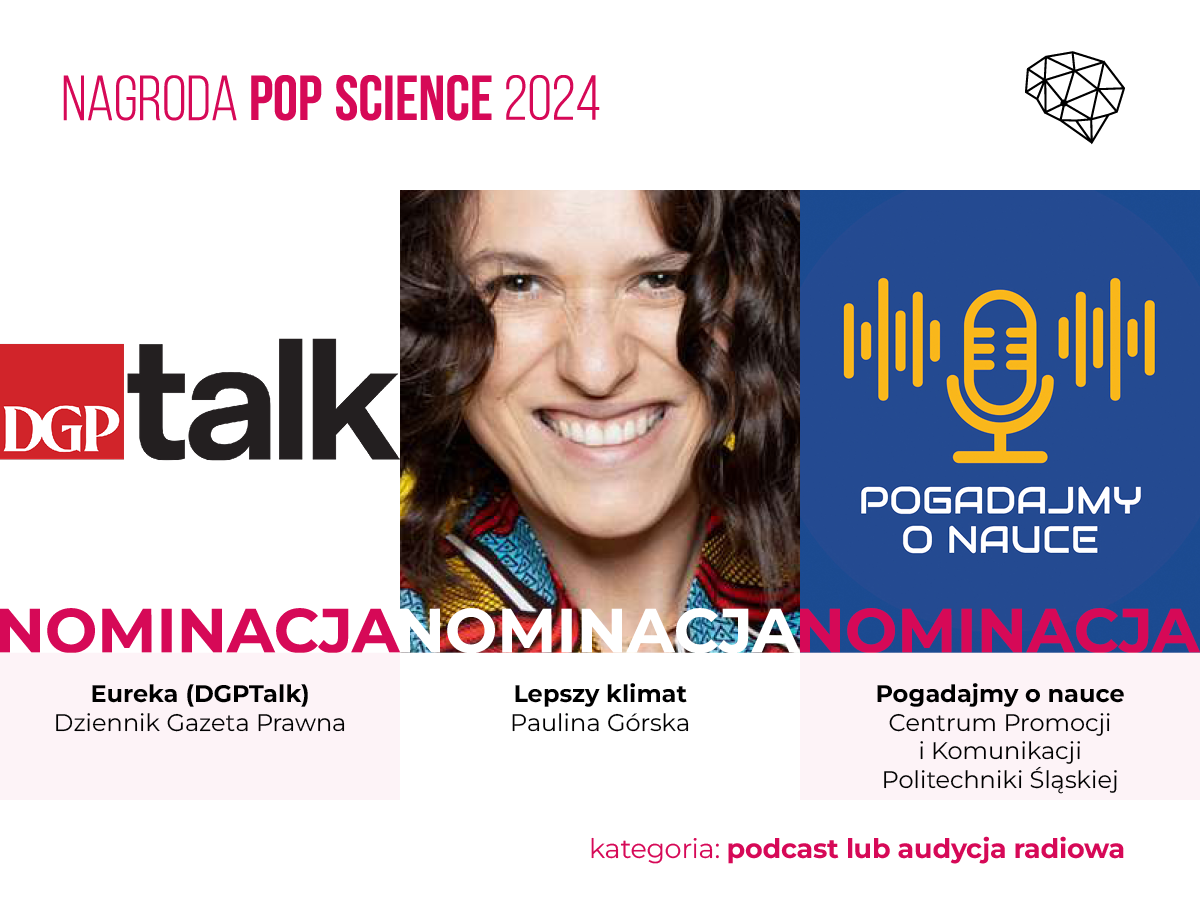 Zdjęcia/grafiki nominowanych do POP Science 2024 w kategorii podcast lub audycja internetowa