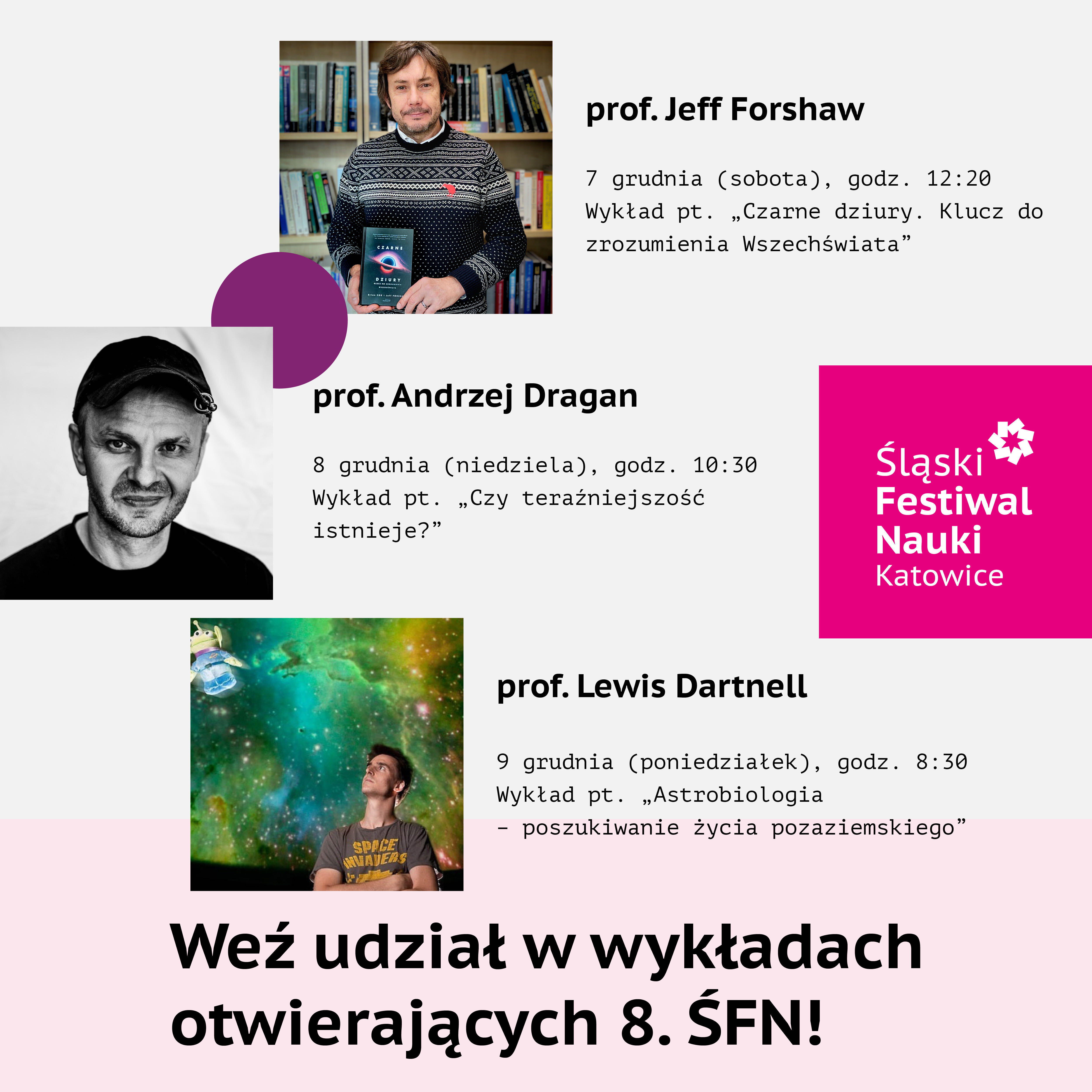 Grafika z napisem weź udział w wykładach otwierających 8. ŚFN