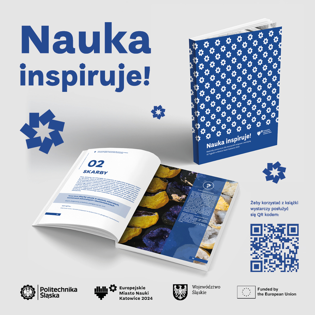 Grafika przedstawiająca publikację, napis Nauka Inspiruję