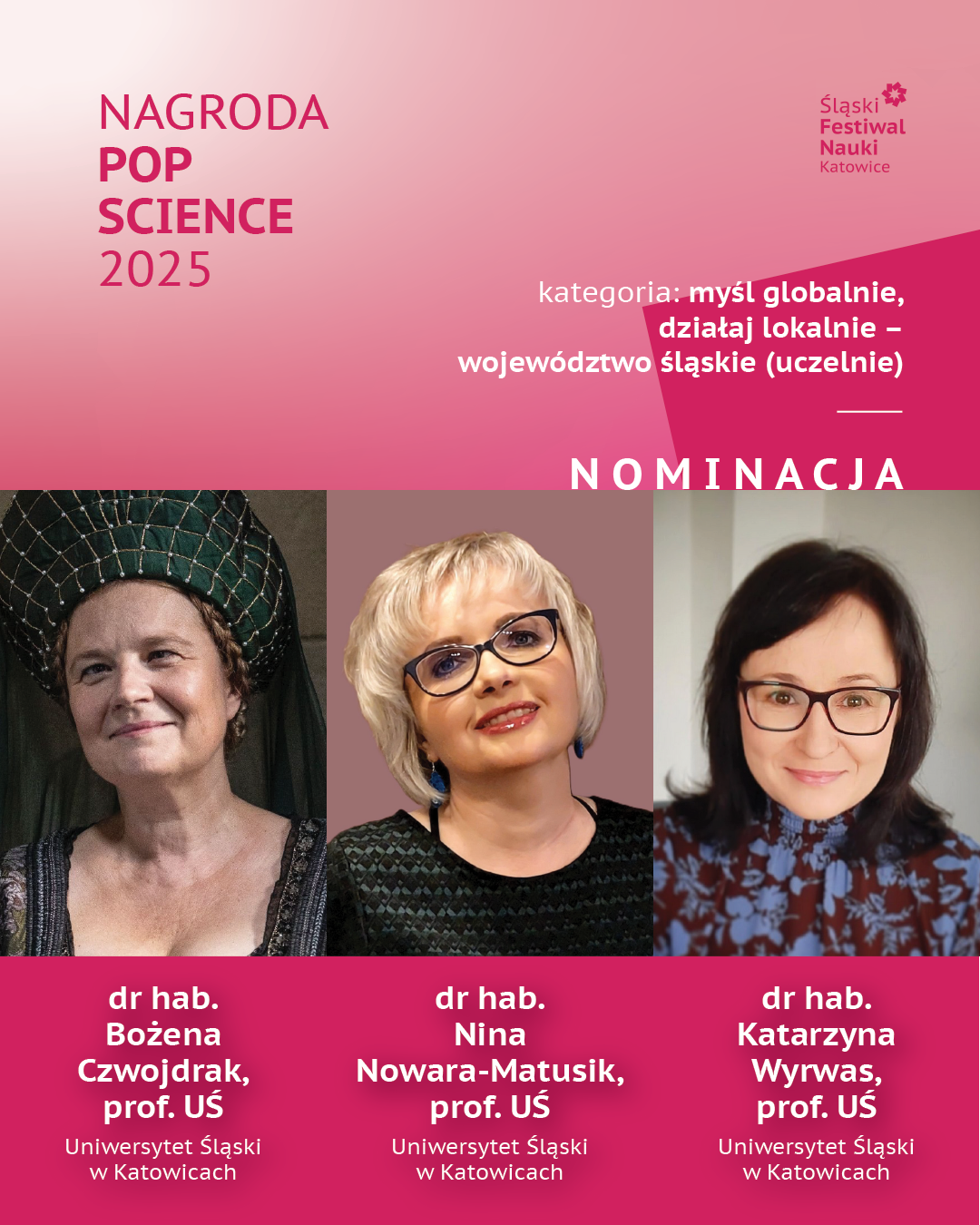 POP Science 2025 nominacje w kategorii myśl globalnie działaj lokalnie - województwo śląskie (uczelnie)