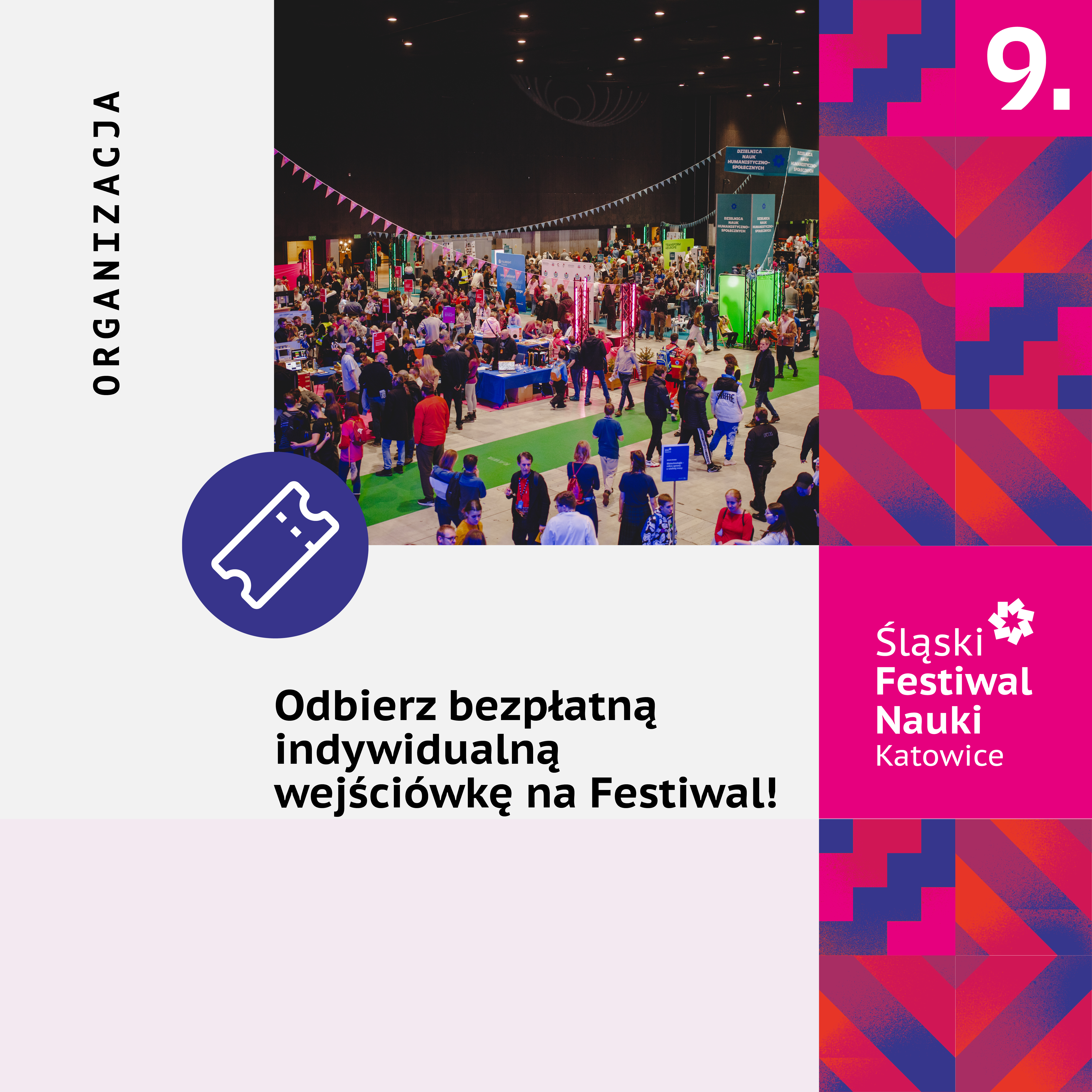 Grafika 9. ŚFN z tekstem: odbierz bezpłatną wejściówkę indywidualną na festiwal