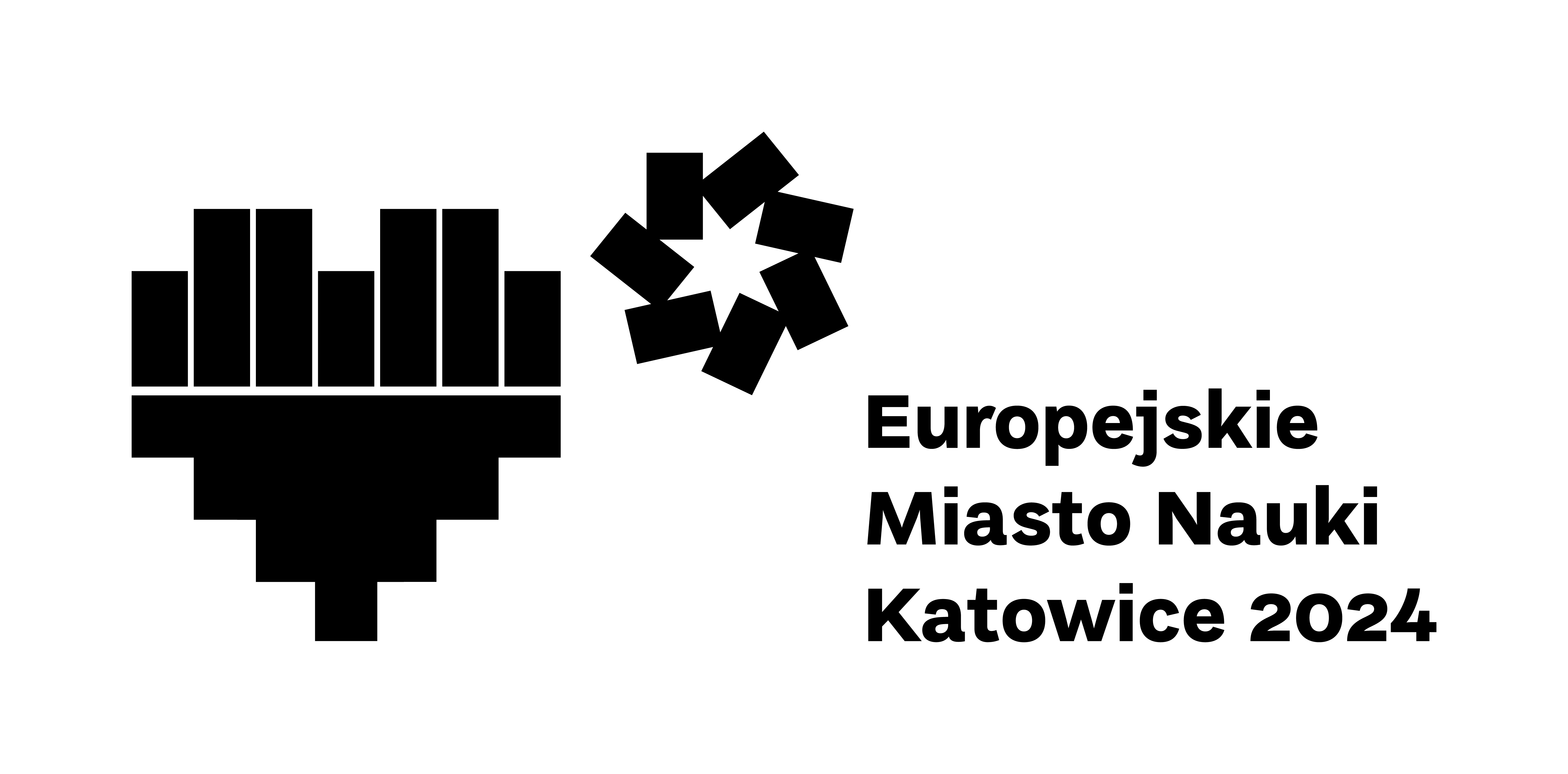 Logotyp Europejskiego Miasta Nauki Katowice 2024 z logotypem miasta